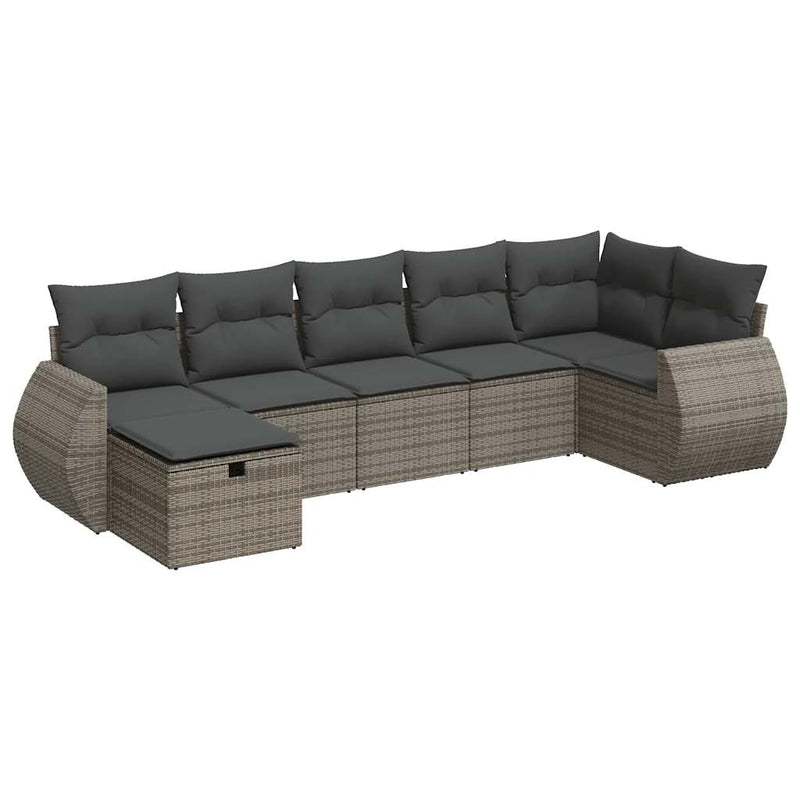 vidaXL 7 Piece Garden Sofa Set with Cushions Grey Poly Rattan