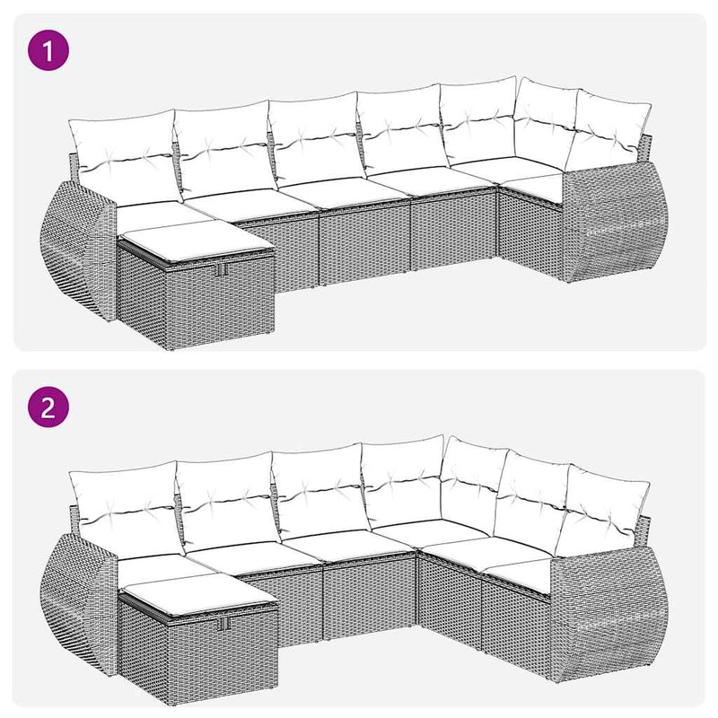 vidaXL 7 Piece Garden Sofa Set with Cushions Grey Poly Rattan