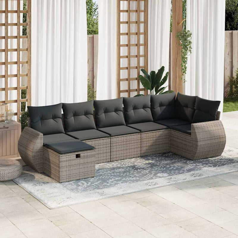 vidaXL 7 Piece Garden Sofa Set with Cushions Grey Poly Rattan