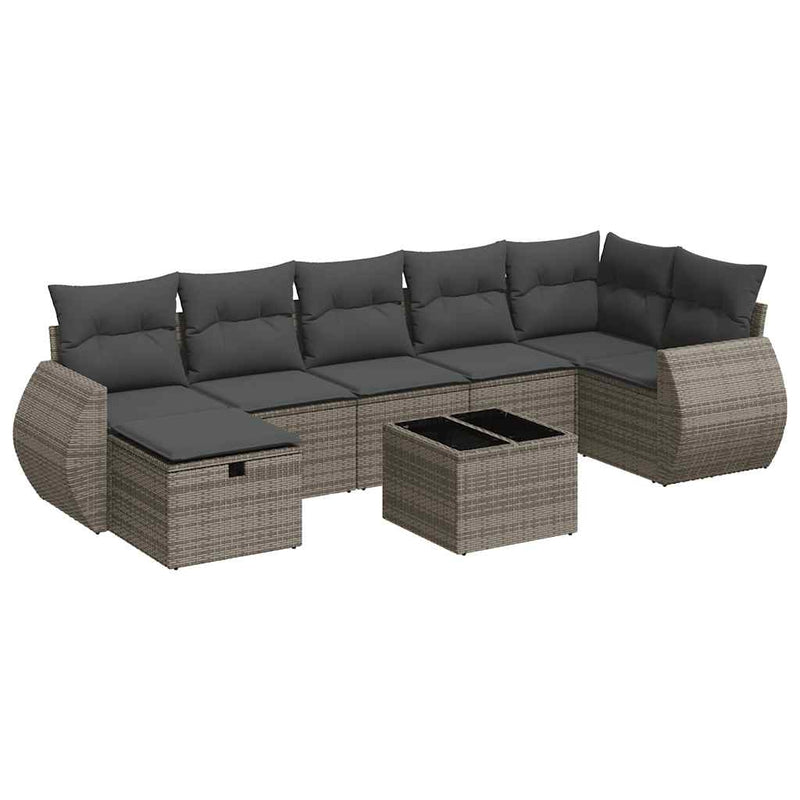 vidaXL 8 Piece Garden Sofa Set with Cushions Grey Poly Rattan