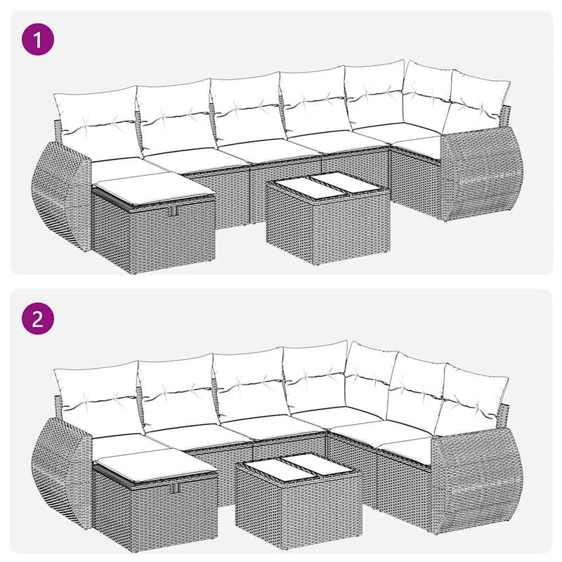 vidaXL 8 Piece Garden Sofa Set with Cushions Grey Poly Rattan