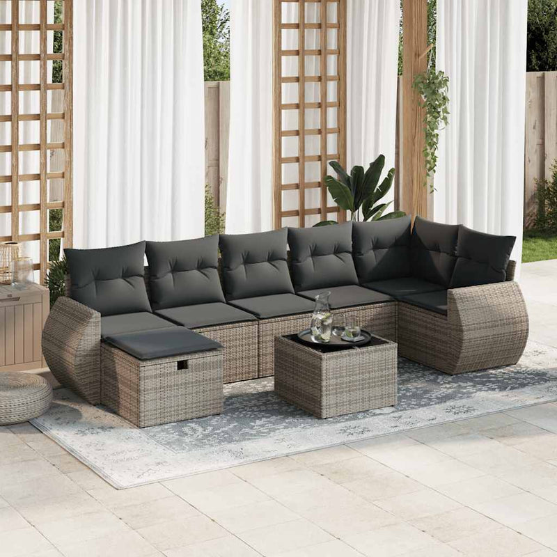 8 Piece Garden Sofa Set with Cushions Grey Poly Rattan