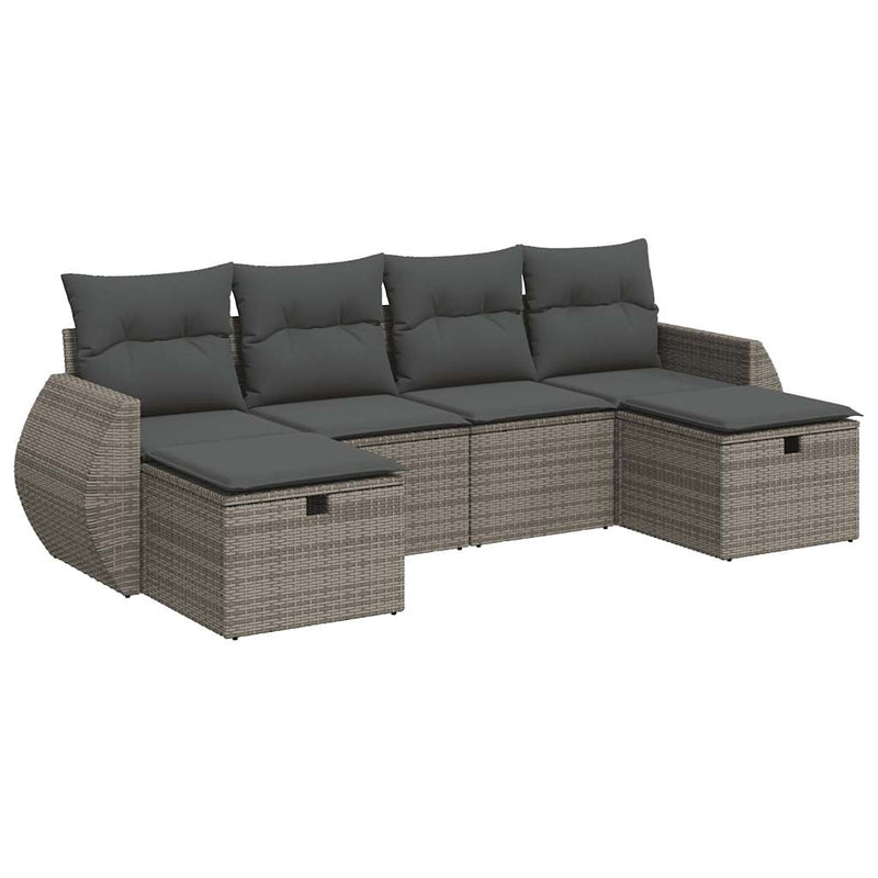 vidaXL 6 Piece Garden Sofa Set with Cushions Grey Poly Rattan
