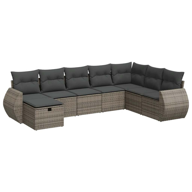 vidaXL 8 Piece Garden Sofa Set with Cushions Grey Poly Rattan