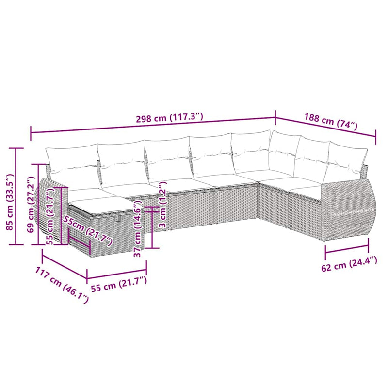 vidaXL 8 Piece Garden Sofa Set with Cushions Grey Poly Rattan