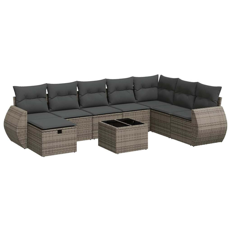 9 Piece Garden Sofa Set with Cushions Grey Poly Rattan