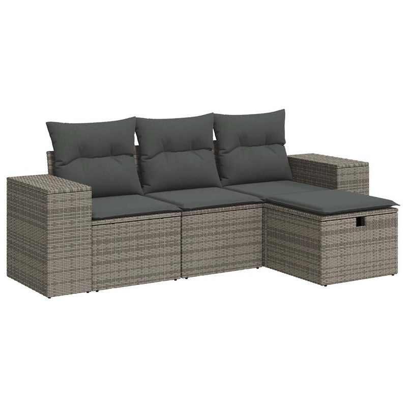 vidaXL 4 Piece Garden Sofa Set with Cushions Grey Poly Rattan
