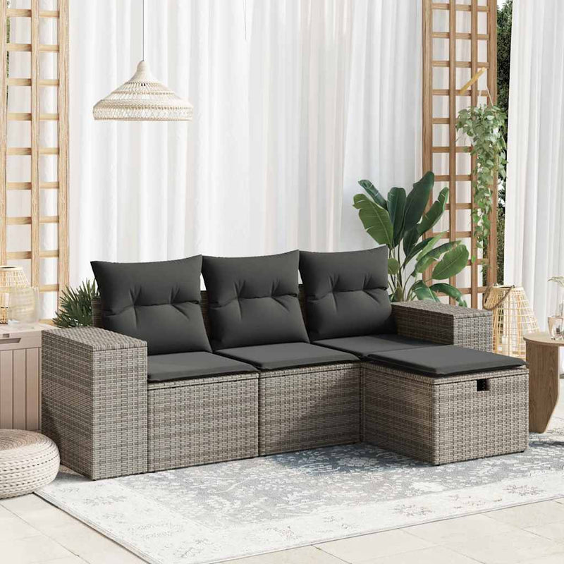 vidaXL 4 Piece Garden Sofa Set with Cushions Grey Poly Rattan