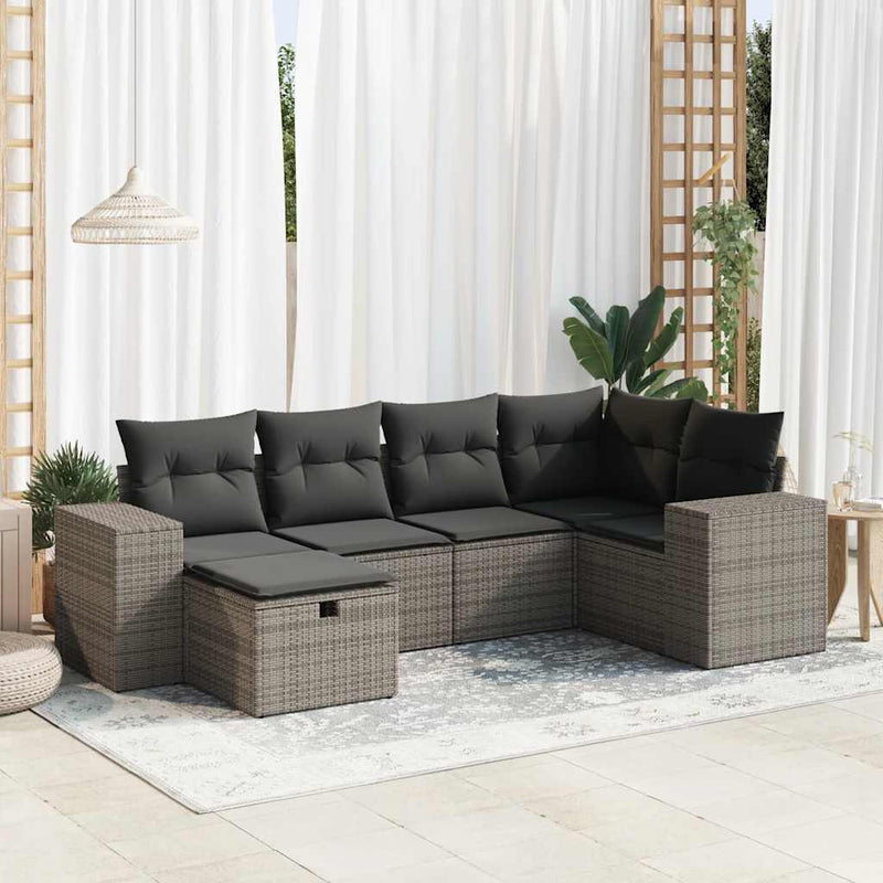vidaXL 6 Piece Garden Sofa Set with Cushions Grey Poly Rattan