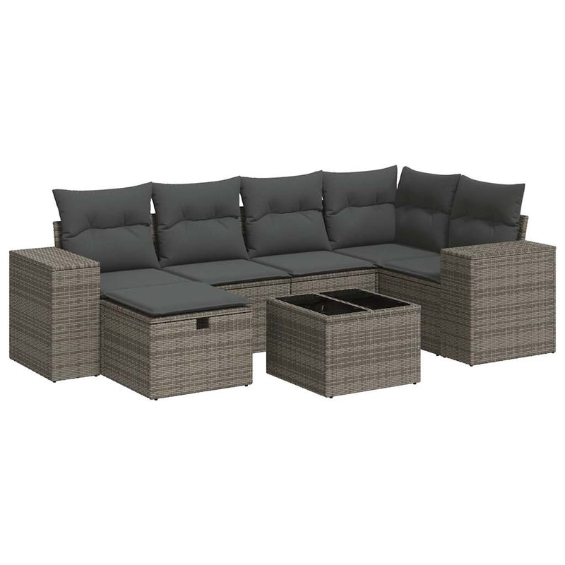 7 Piece Garden Sofa Set with Cushions Grey Poly Rattan