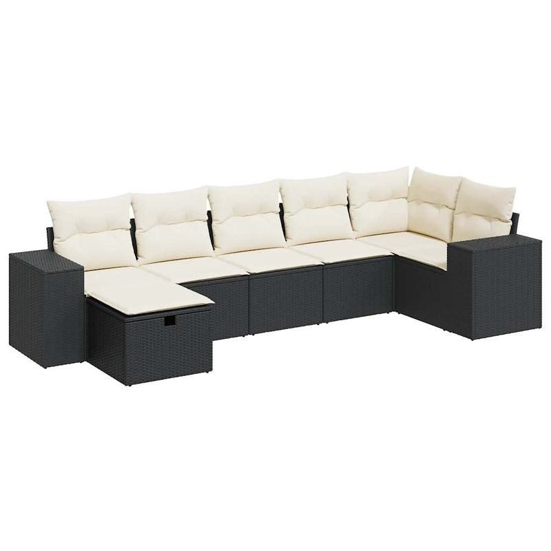 vidaXL 7 Piece Garden Sofa Set with Cushions Black Poly Rattan