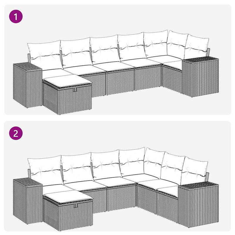 vidaXL 7 Piece Garden Sofa Set with Cushions Black Poly Rattan
