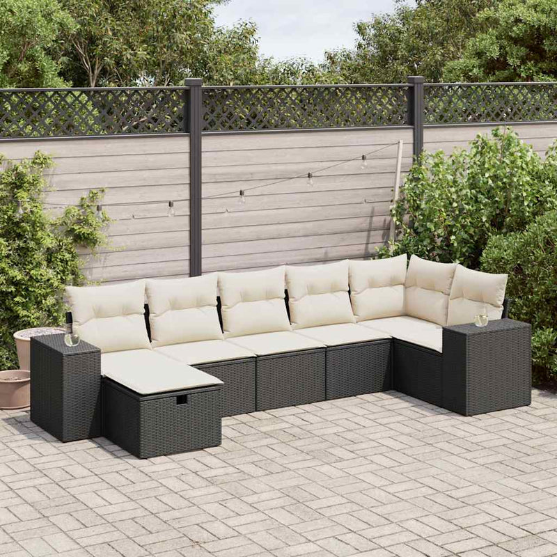 vidaXL 7 Piece Garden Sofa Set with Cushions Black Poly Rattan