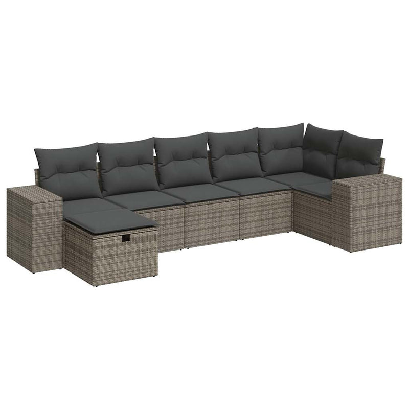 7 Piece Garden Sofa Set with Cushions Grey Poly Rattan