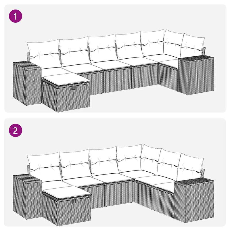 vidaXL 7 Piece Garden Sofa Set with Cushions Grey Poly Rattan