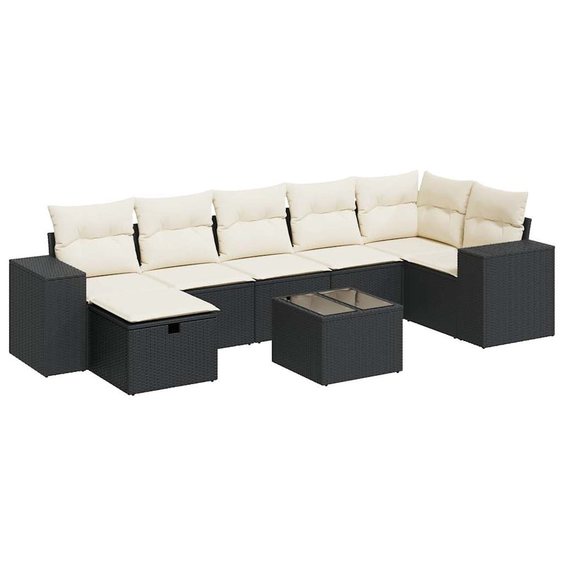 vidaXL 8 Piece Garden Sofa Set with Cushions Black Poly Rattan