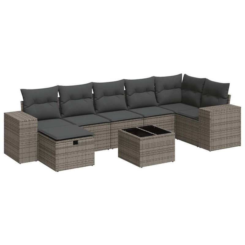 8 Piece Garden Sofa Set with Cushions Grey Poly Rattan