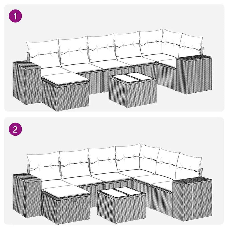 vidaXL 8 Piece Garden Sofa Set with Cushions Grey Poly Rattan