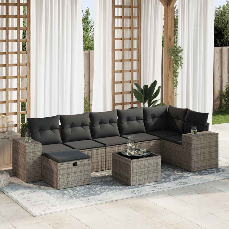vidaXL 8 Piece Garden Sofa Set with Cushions Grey Poly Rattan