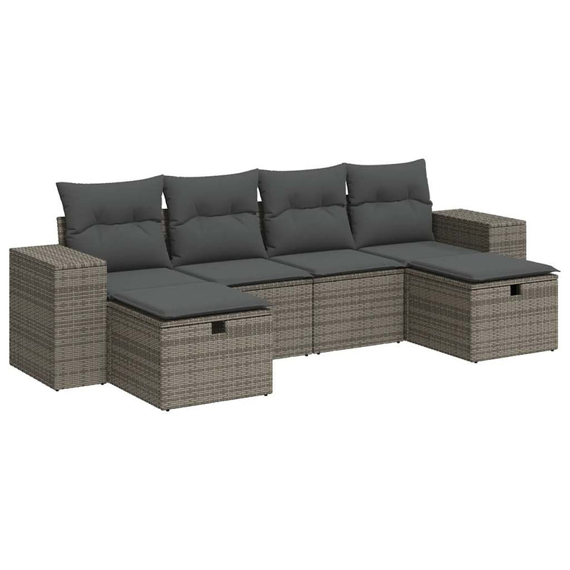 vidaXL 6 Piece Garden Sofa Set with Cushions Grey Poly Rattan