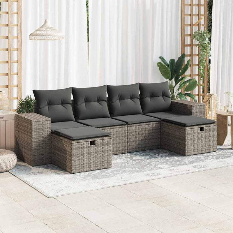 vidaXL 6 Piece Garden Sofa Set with Cushions Grey Poly Rattan