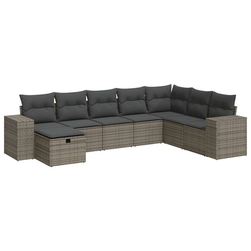 8 Piece Garden Sofa Set with Cushions Grey Poly Rattan