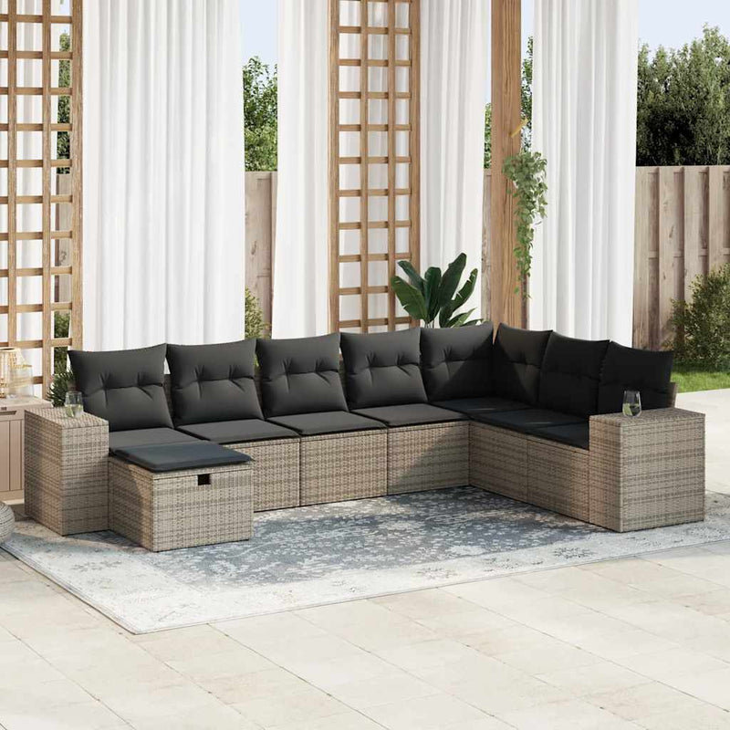 vidaXL 8 Piece Garden Sofa Set with Cushions Grey Poly Rattan