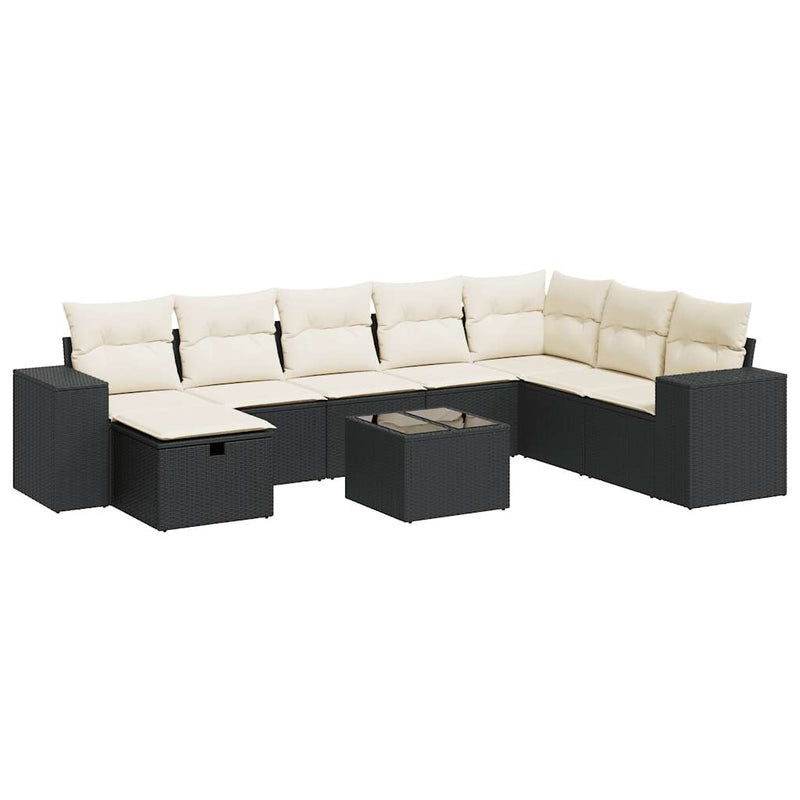 vidaXL 9 Piece Garden Sofa Set with Cushions Black Poly Rattan