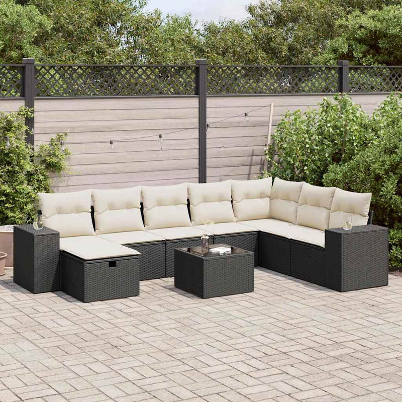 vidaXL 9 Piece Garden Sofa Set with Cushions Black Poly Rattan