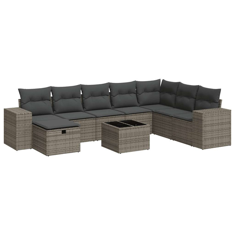 9 Piece Garden Sofa Set with Cushions Grey Poly Rattan