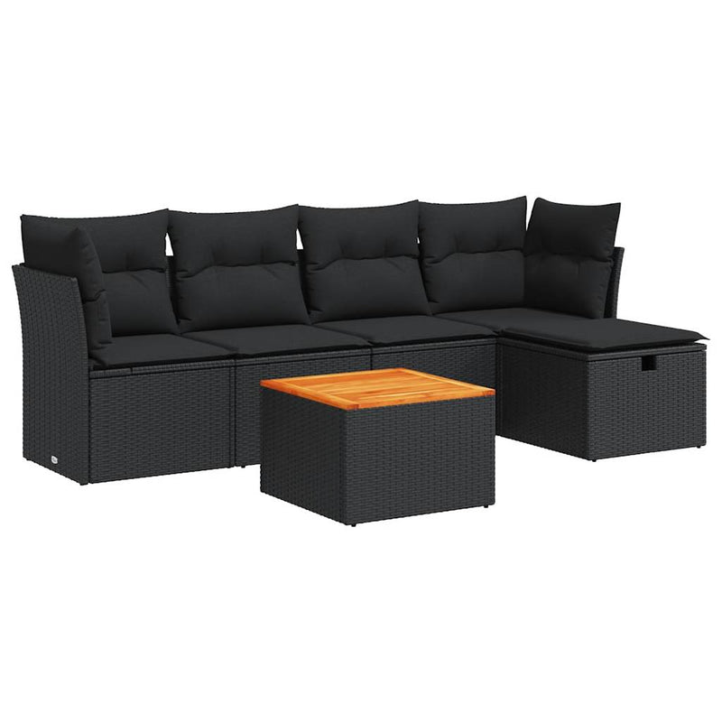 6 Piece Garden Sofa Set with Cushions Black Poly Rattan