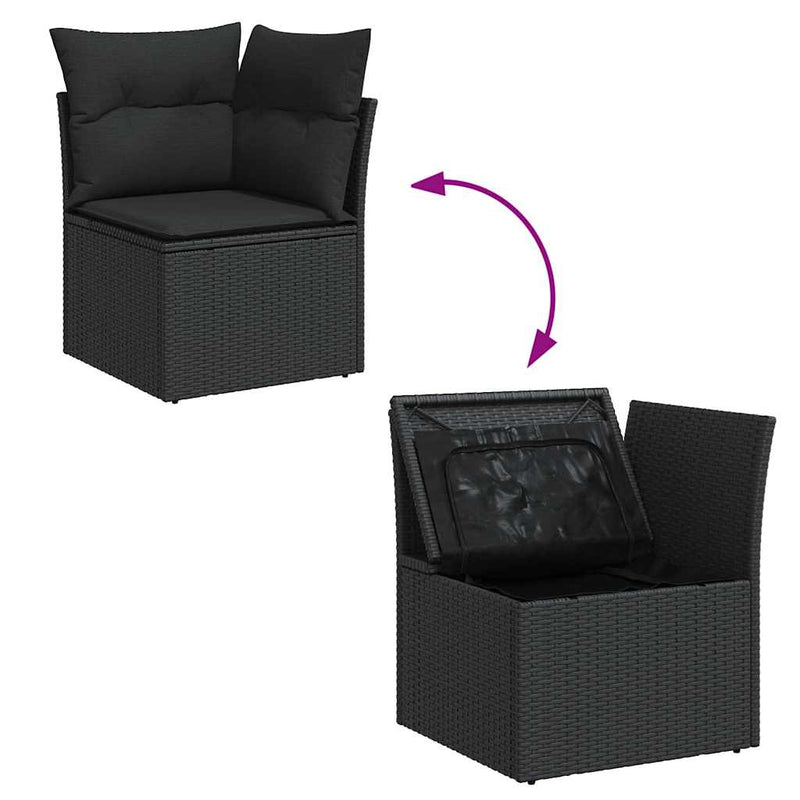 6 Piece Garden Sofa Set with Cushions Black Poly Rattan