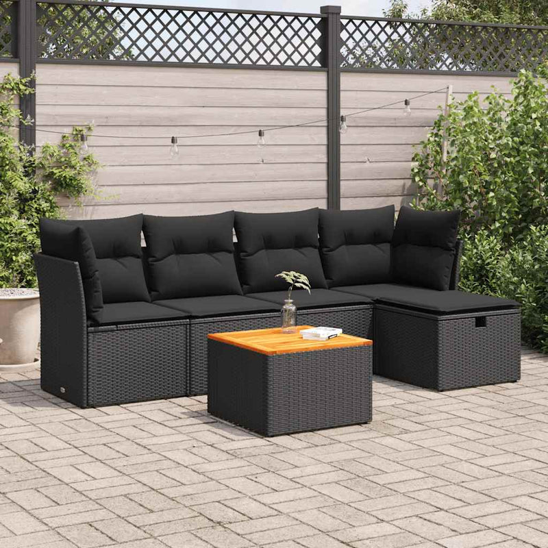 vidaXL 6 Piece Garden Sofa Set with Cushions Black Poly Rattan