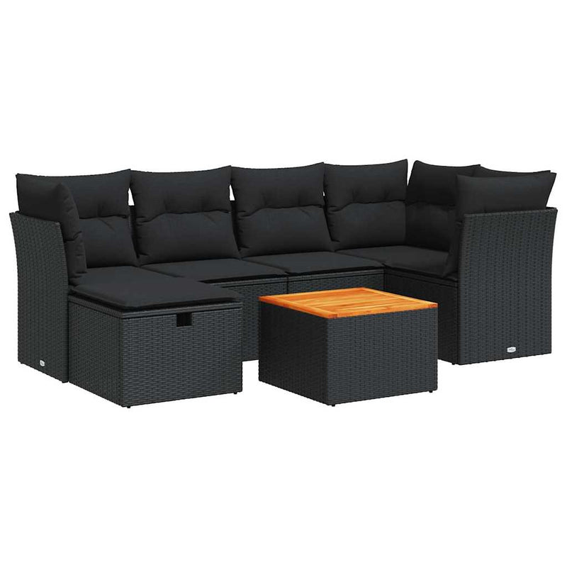 vidaXL 7 Piece Garden Sofa Set with Cushions Black Poly Rattan