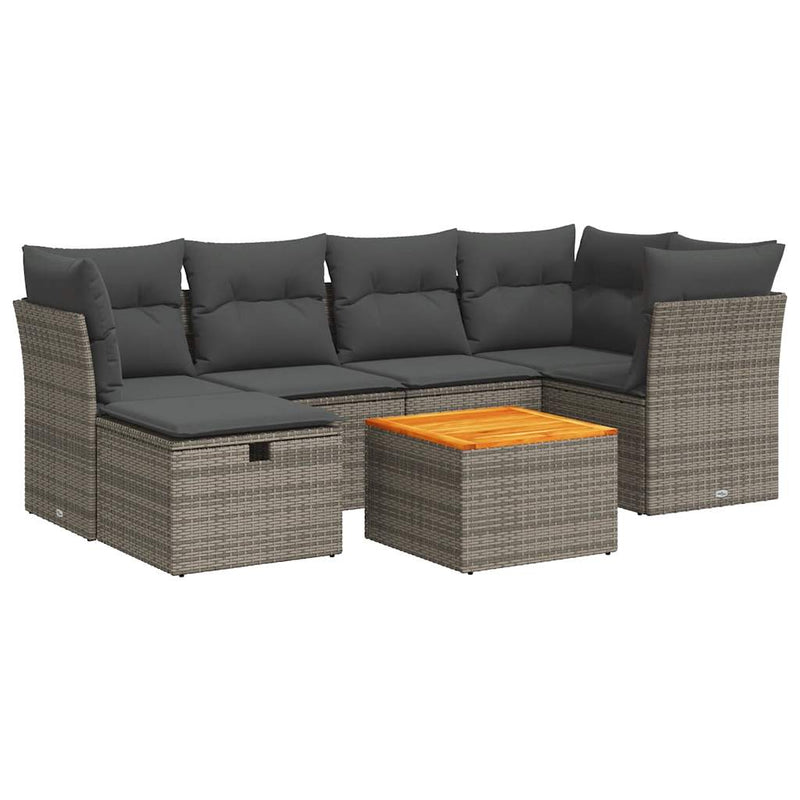 vidaXL 7 Piece Garden Sofa Set with Cushions Grey Poly Rattan