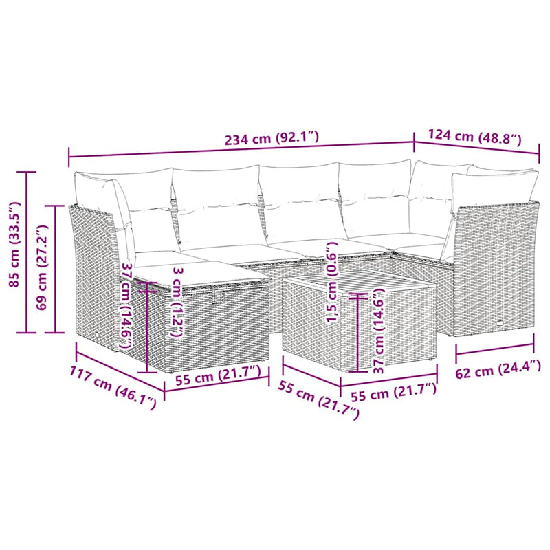 vidaXL 7 Piece Garden Sofa Set with Cushions Grey Poly Rattan