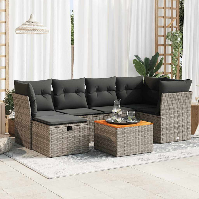 vidaXL 7 Piece Garden Sofa Set with Cushions Grey Poly Rattan