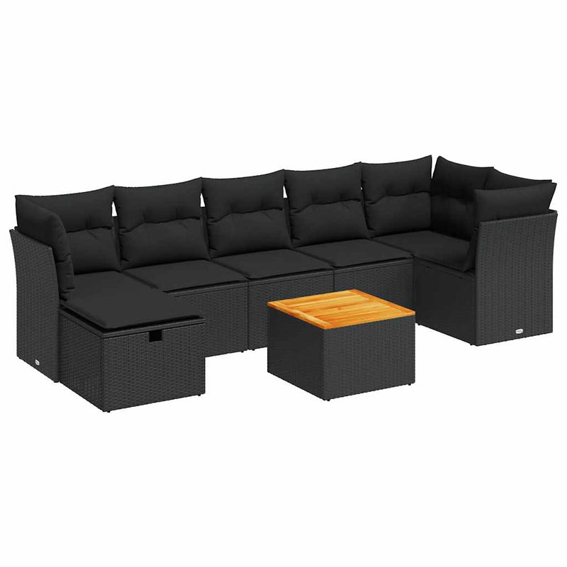 vidaXL 8 Piece Garden Sofa Set with Cushions Black Poly Rattan