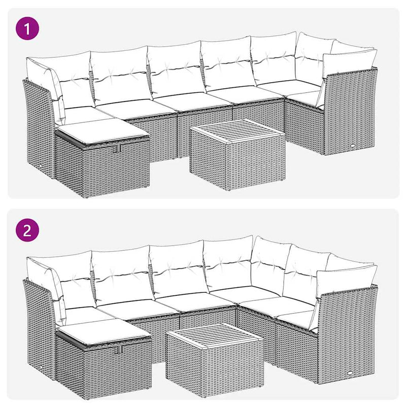 vidaXL 8 Piece Garden Sofa Set with Cushions Black Poly Rattan
