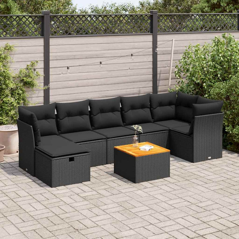 vidaXL 8 Piece Garden Sofa Set with Cushions Black Poly Rattan