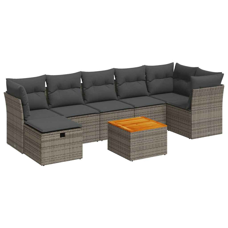 vidaXL 8 Piece Garden Sofa Set with Cushions Grey Poly Rattan