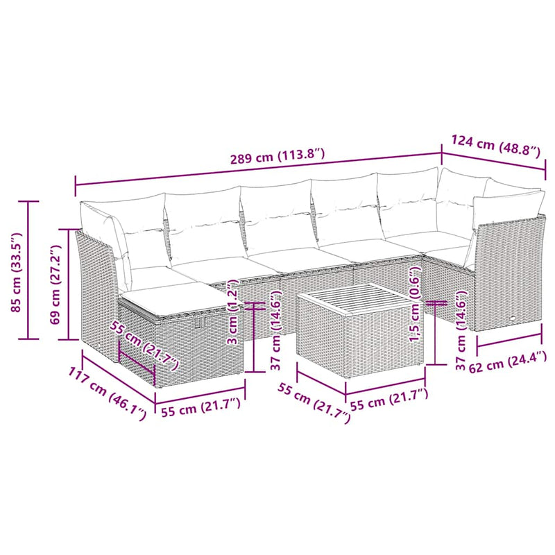 vidaXL 8 Piece Garden Sofa Set with Cushions Grey Poly Rattan