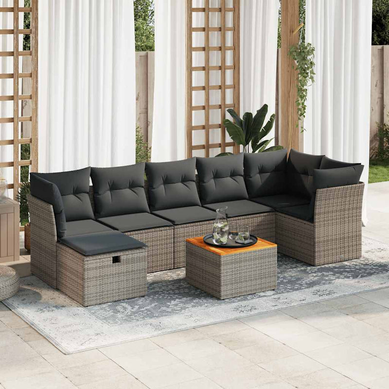 8 Piece Garden Sofa Set with Cushions Grey Poly Rattan