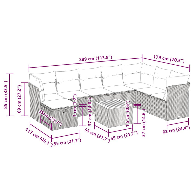 vidaXL 9 Piece Garden Sofa Set with Cushions Black Poly Rattan