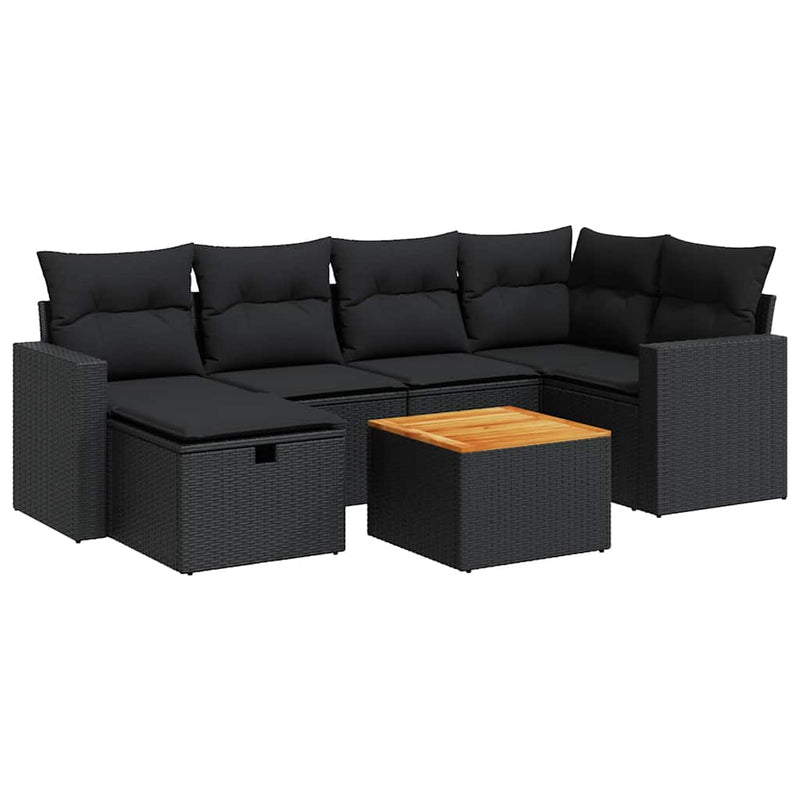vidaXL 7 Piece Garden Sofa Set with Cushions Black Poly Rattan