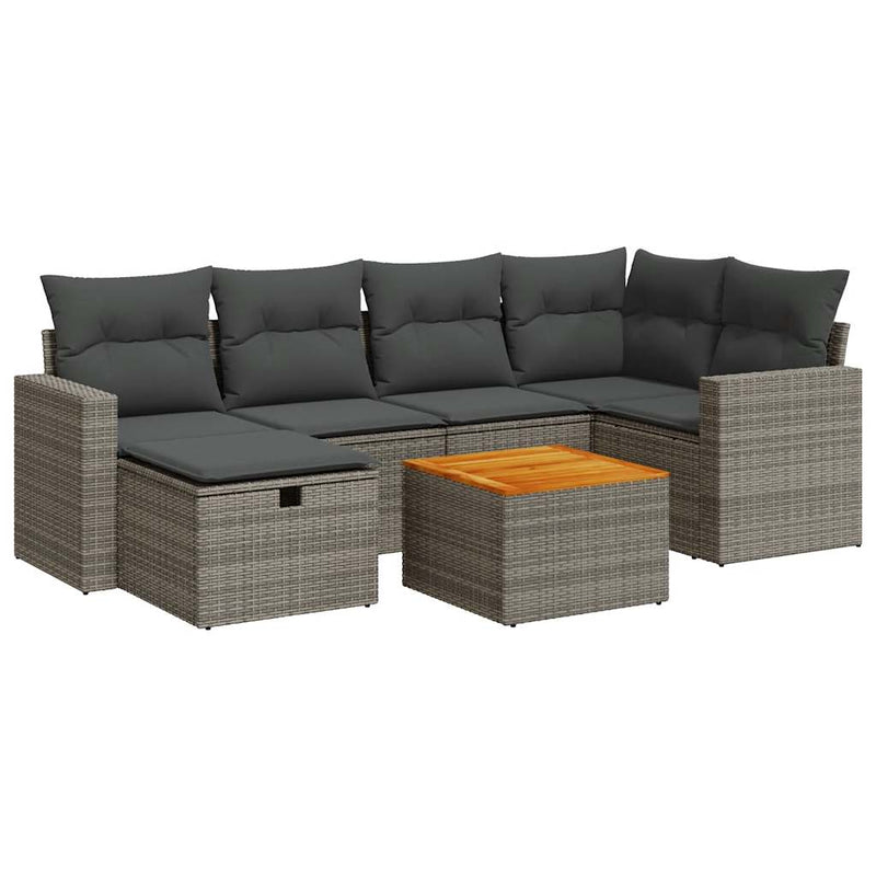 7 Piece Garden Sofa Set with Cushions Grey Poly Rattan