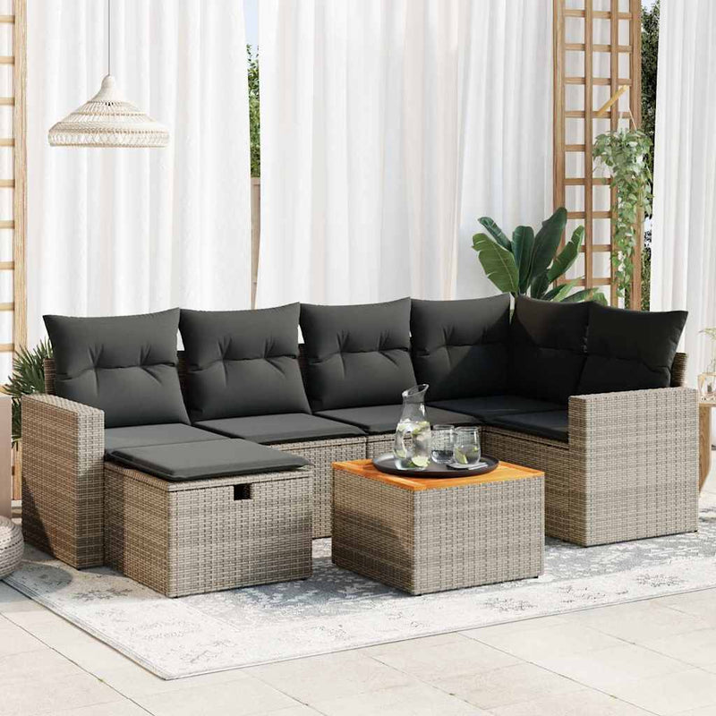 7 Piece Garden Sofa Set with Cushions Grey Poly Rattan