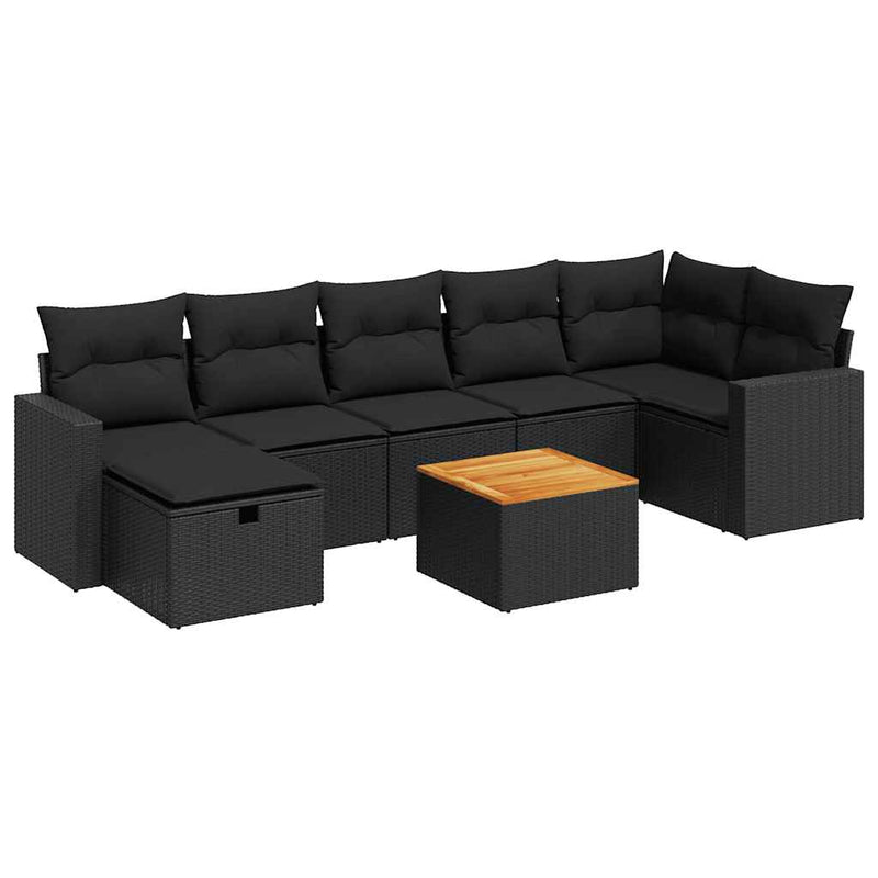 vidaXL 8 Piece Garden Sofa Set with Cushions Black Poly Rattan