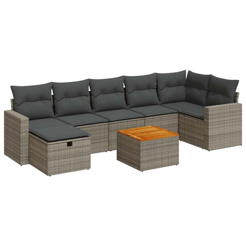 8 Piece Garden Sofa Set with Cushions Grey Poly Rattan