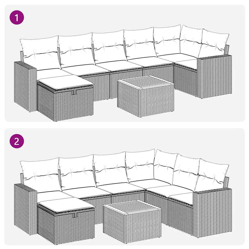 vidaXL 8 Piece Garden Sofa Set with Cushions Grey Poly Rattan